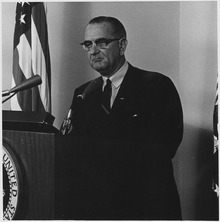 U.S. President Johnson announcing the bombing of North Vietnam on August 4, 1964.