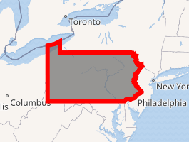 Interactieve kaart van Pennsylvania